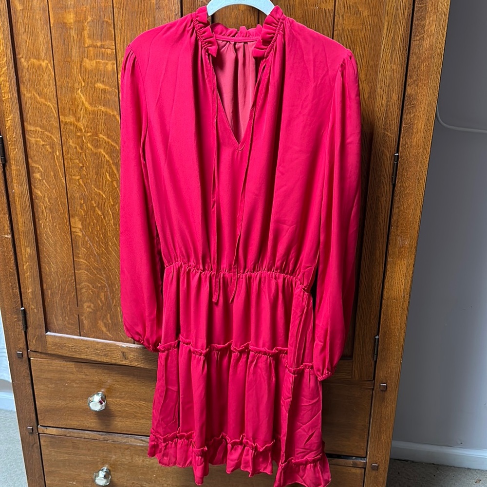 Red tiered long sleeve dress, size med, purchased from Amazon, never worn